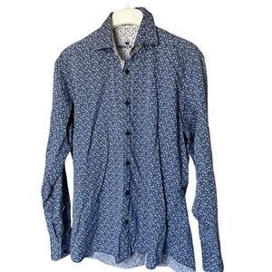 Bertigo Blue Paisley Button Up Shirt, L